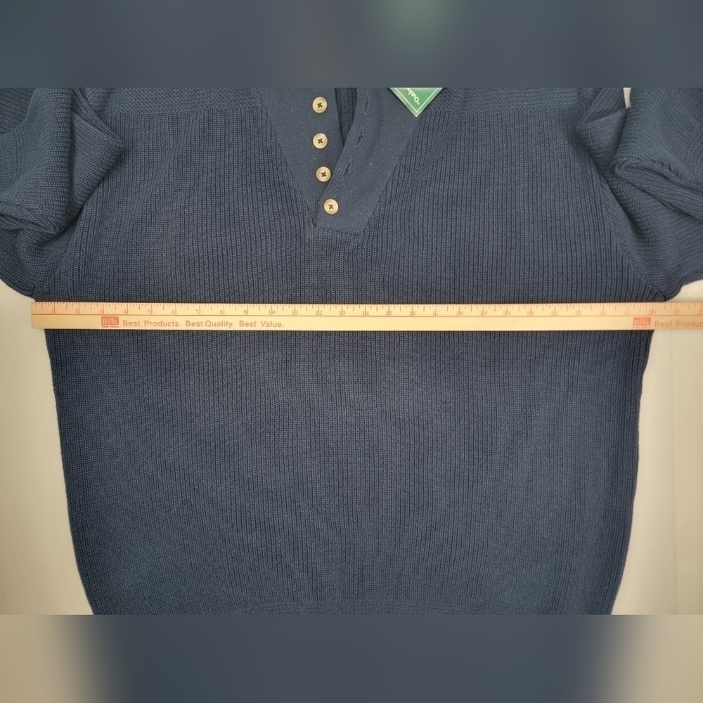 NEW Vintage LL Bean Fisherman Sweater Men's XXL 2XL Henley USA Made Navy Blue - Picture 14 of 15
